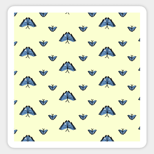 Morpho menelaus blue butterfly pattern yellow background Sticker by Kirovair